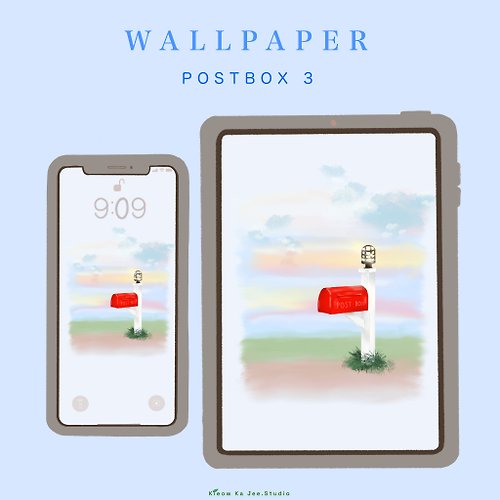 kieowkajee.studio Oil pastel Wallpaper set : Postbox3 (2 size)| For ipad tablet and phone