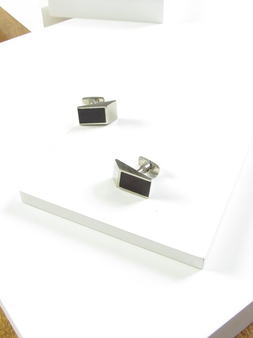 BOITE LAQUE Vintage Smith Pat Rend Trapezoid Wooden Silver Cufflinks