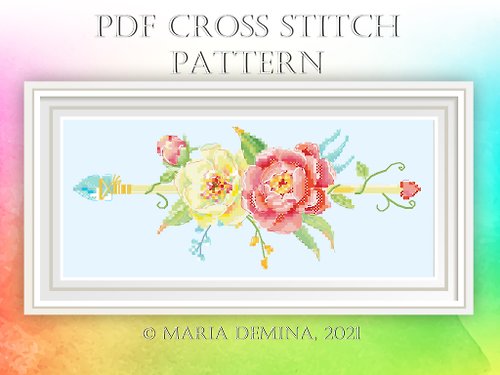 LittleRoomInTheAttic Watercolor Summer Arrow PDF cross stitch pattern