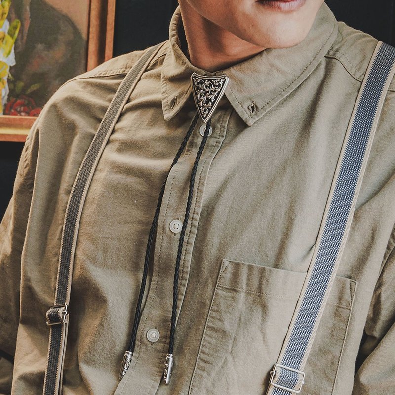 歐洲卷紋 保羅領帶 Bolo Tie 皮革項鍊 皮繩領帶 長項鍊 - 皮帶/腰帶 - 人造皮革 銀色