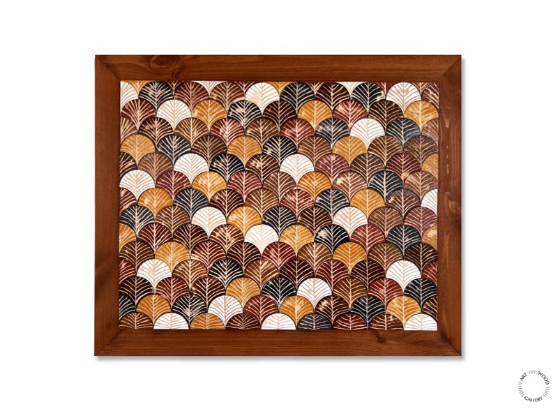 Rustic Brown Mosaic Wall Art. Framed Wooden Sculpture for home decoration. - Wall Décor - Wood Brown