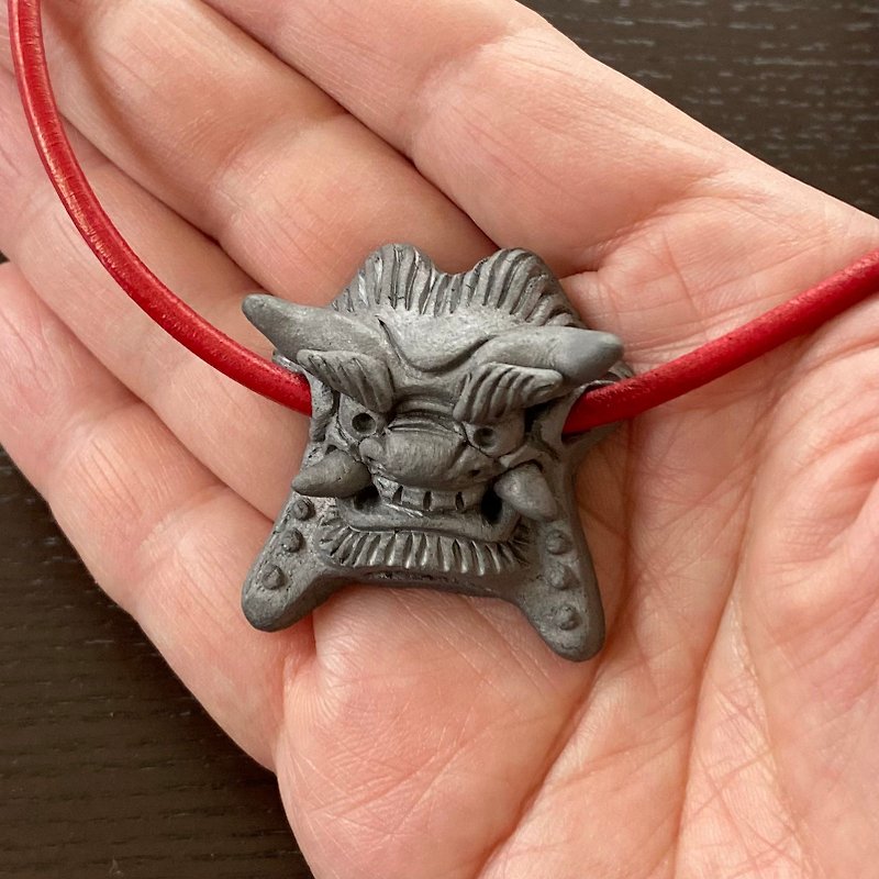 Japanese roof gargoyle  choker, Mysterious charm-removing accessory - Necklaces - Pottery Gray