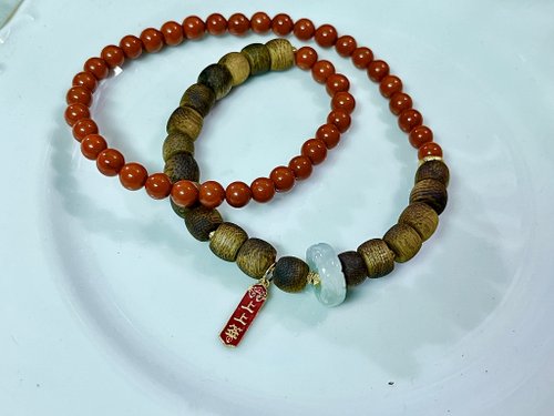 Angel's tears 天使之淚 Jewelry Design 4mm天然原礦南紅 翡翠平安扣奇楠純銀上上籤設計雙圈手串m
