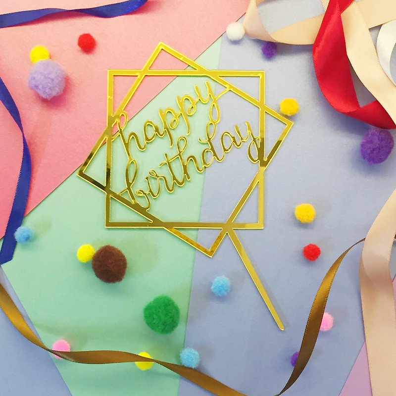 Cake Topper Decorative Birthday props B Gold - ของวางตกแต่ง - อะคริลิค สีทอง