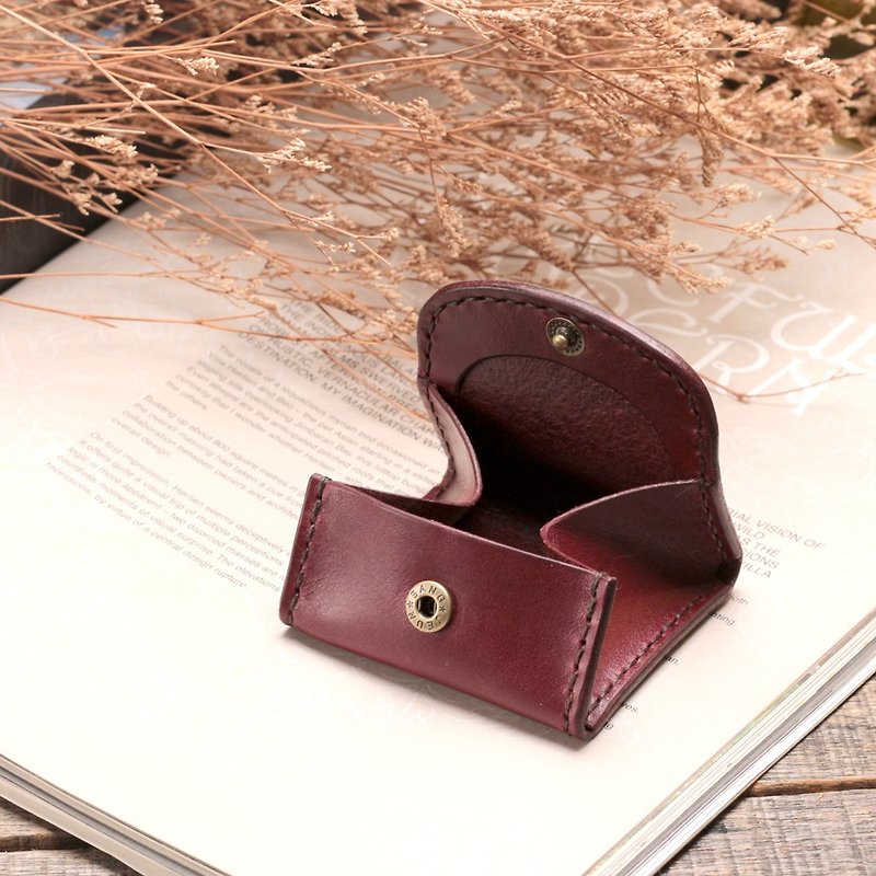 Crafted coin purse | burgundy vegetable tanned cow leather | multi-color - กระเป๋าใส่เหรียญ - หนังแท้ สีม่วง
