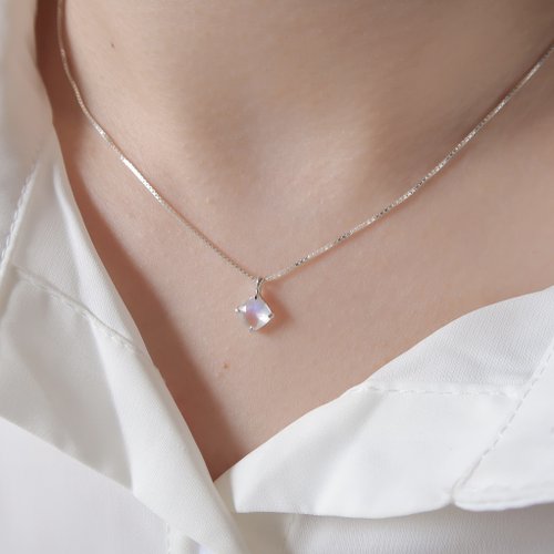 925 Sterling Silver Rectangular Moonstone Natural Stone Unisex Necklace  Clavicle Chain Long Chain Free Gift Packaging - Shop COOL & HOT Necklaces -  Pinkoi