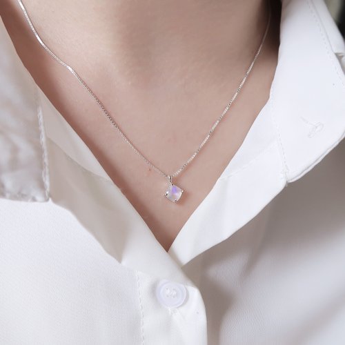 925 Sterling Silver Rectangular Moonstone Natural Stone Unisex Necklace  Clavicle Chain Long Chain Free Gift Packaging - Shop COOL & HOT Necklaces -  Pinkoi