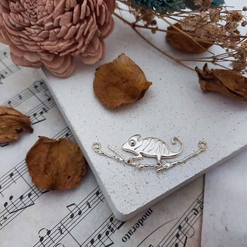 999 Sterling Silver Animal Series Chameleon Pendant - สร้อยคอ - เงินแท้ สีเงิน