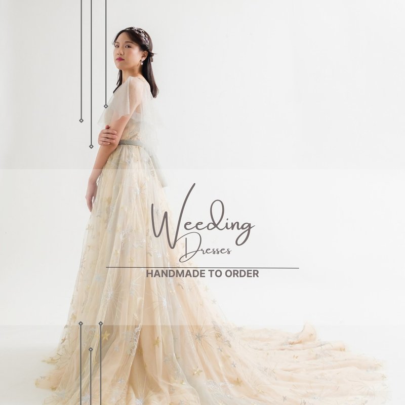 香檳星星禮服後背綁繩 - 禮服/小禮服 - 其他材質 卡其色