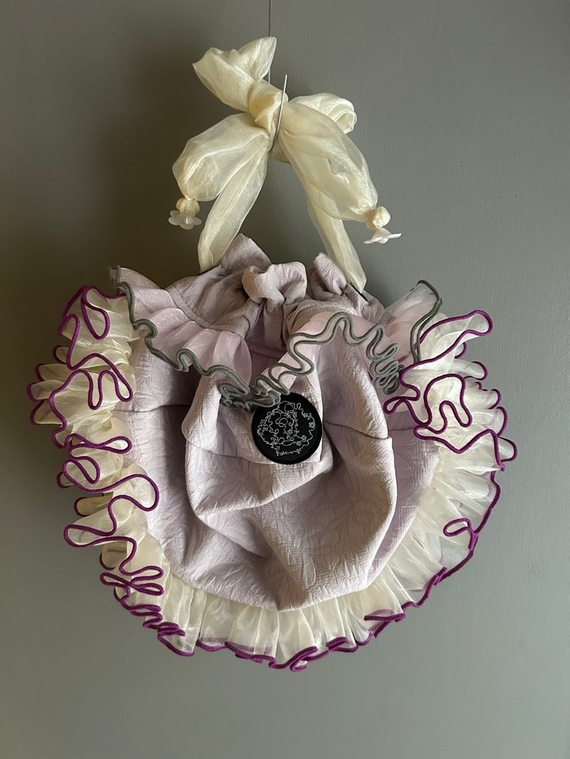ハイカロリイオトメ  × pote コラボ　frill drawstring bag ピンク×パープル - トートバッグ・ハンドバッグ - ポリエステル 