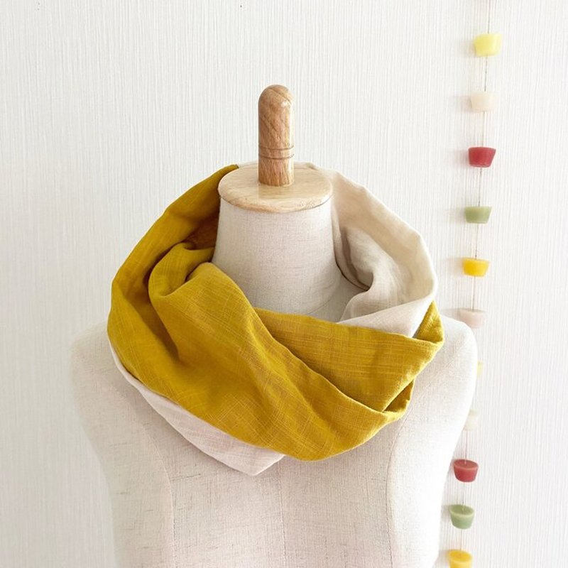 Made in Japan Soft spring-summer snood bicolor mustard yellow vanilla milk - ผ้าพันคอถัก - ผ้าฝ้าย/ผ้าลินิน หลากหลายสี