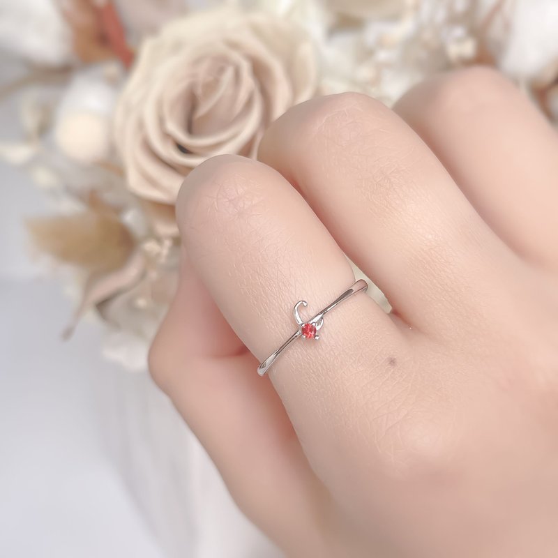 Natural Stone 925 Sterling Silver Alphabet Ring C - แหวนทั่วไป - คริสตัล สีเงิน