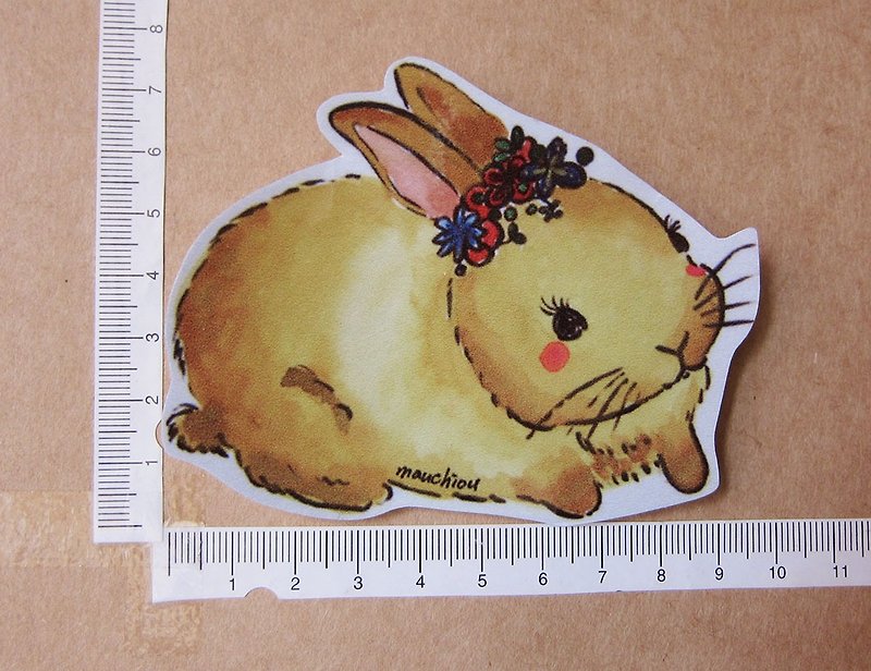 Hand-painted illustration style completely waterproof sticker shuttles in the garden little Brown rabbit - Stickers - Waterproof Material Brown