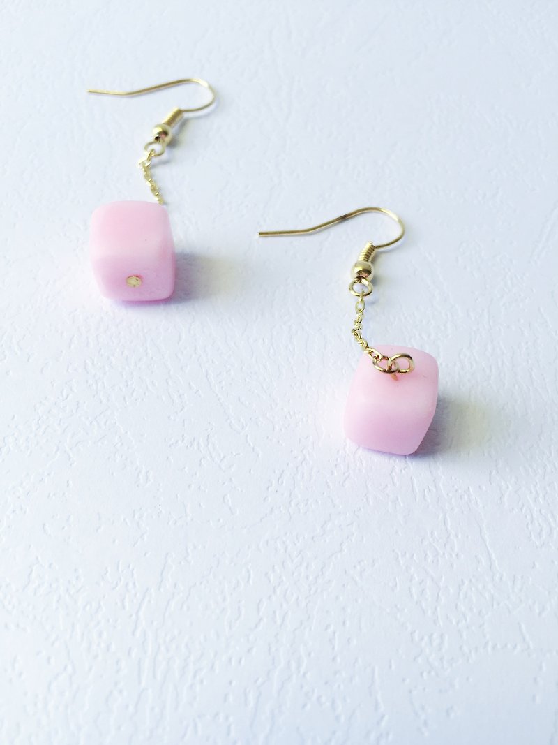Handmade Cube Clay Hook Earrings - Jelly Pink - Earrings & Clip-ons - Clay Pink
