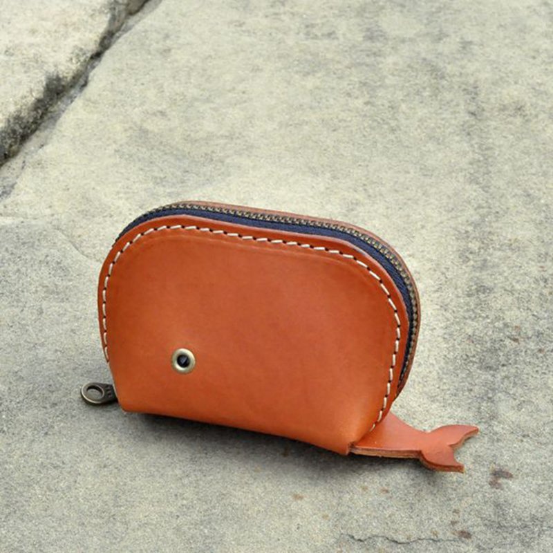 Handmade Leather Goods | Customized Gifts | Vegetable Tanned Leather - Whale Coin Purse - Coin Purses - Genuine Leather Brown