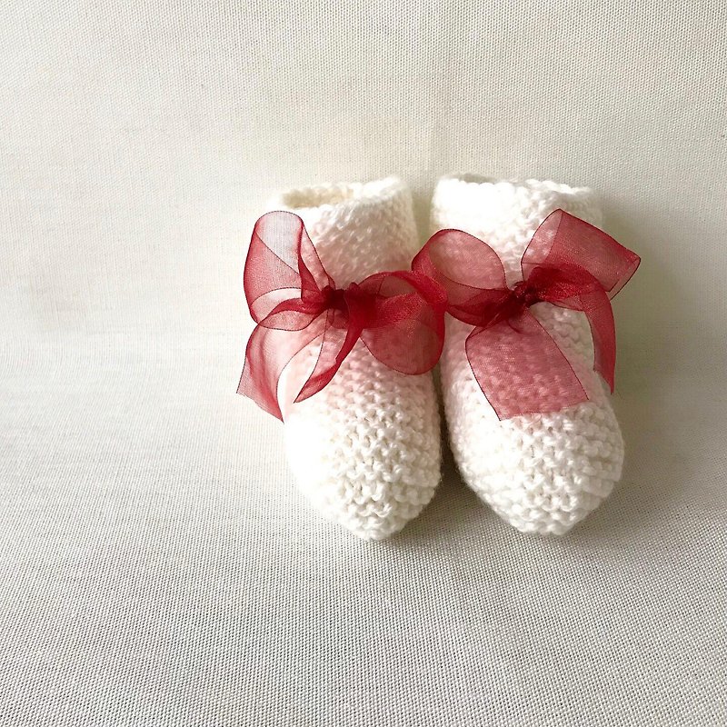 棉．麻 男/女童鞋 - Christmas baby booties wool x silk white