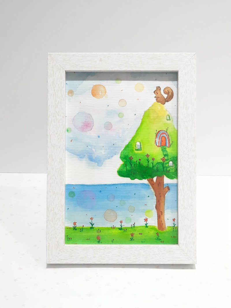 Haiyue-Squirrels and Bubbles (Hand-painted Illustration/Watercolor/With Frame)-Original - Posters - Paper 