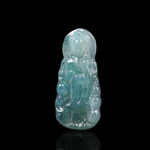 瓔珞翡翠 冰種藍水翡翠觀音菩薩項鍊 | 天然翡翠A貨 | 送禮
