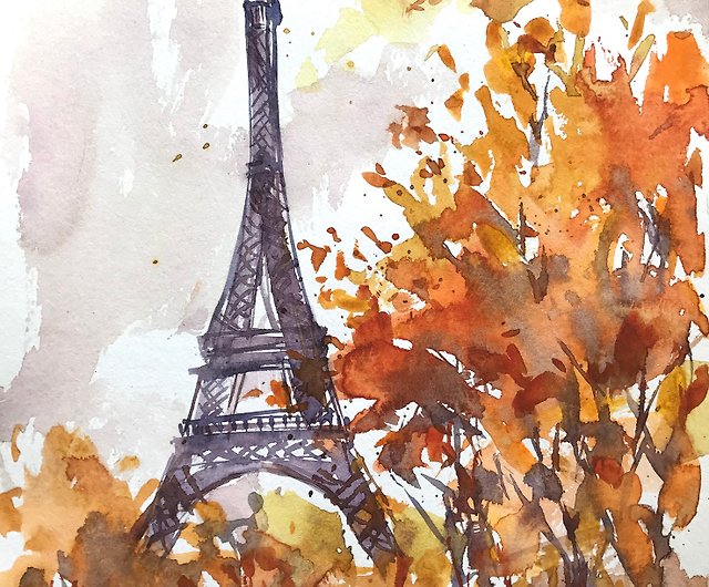パリのアート 水彩画 エッフェル塔の絵画 オリジナル アート フランス 