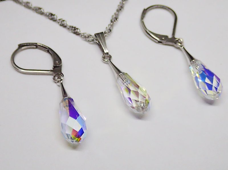 earrings & necklace with SWAROVSKI ELEM - สร้อยคอ - โลหะ สีใส