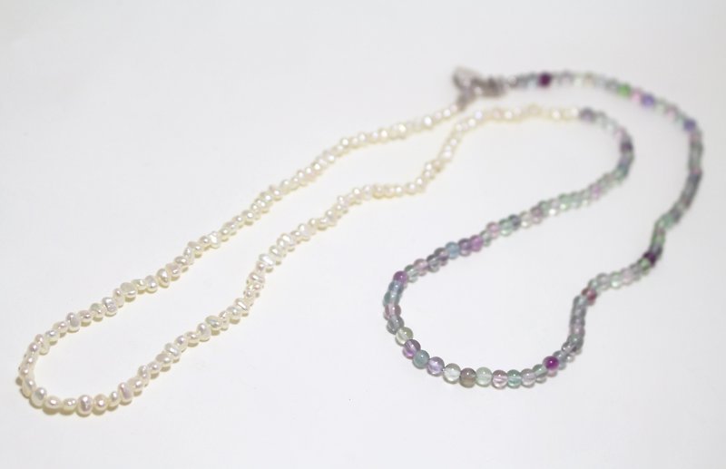Freshwater pearl and florite long necklace - Long Necklaces - Gemstone Green