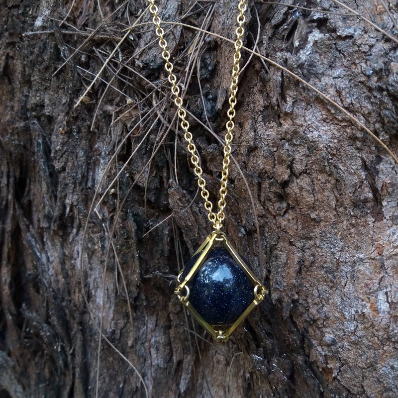 【Magic Box】Blue Sandstone Necklace /  Handmade Brass Necklace Xmas gift - สร้อยคอ - คริสตัล สีน้ำเงิน