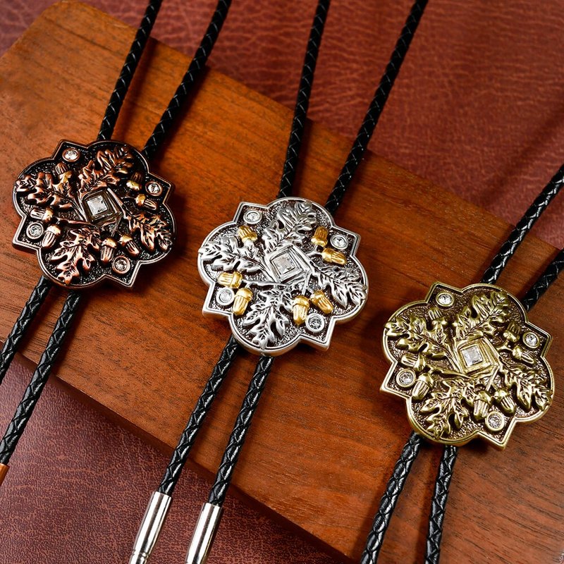 秋之禮讚 保羅領帶 Bolo Tie 真皮 皮革項鍊 皮繩領帶 長項鍊 - 領帶/領帶夾 - 真皮 銀色