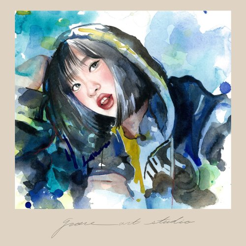 グレースアートスタジオ 雨のしずく風 水彩画 似顔絵 似顔絵
