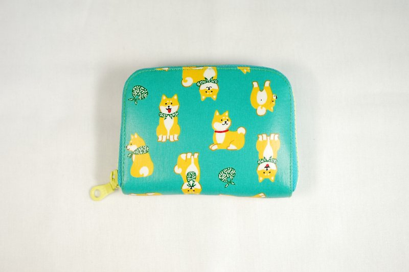 Play cloth hand made. Japan Shiba Inu (Lake Green) tarpaulin short wallet wallet purse - กระเป๋าสตางค์ - วัสดุกันนำ้ สีเขียว