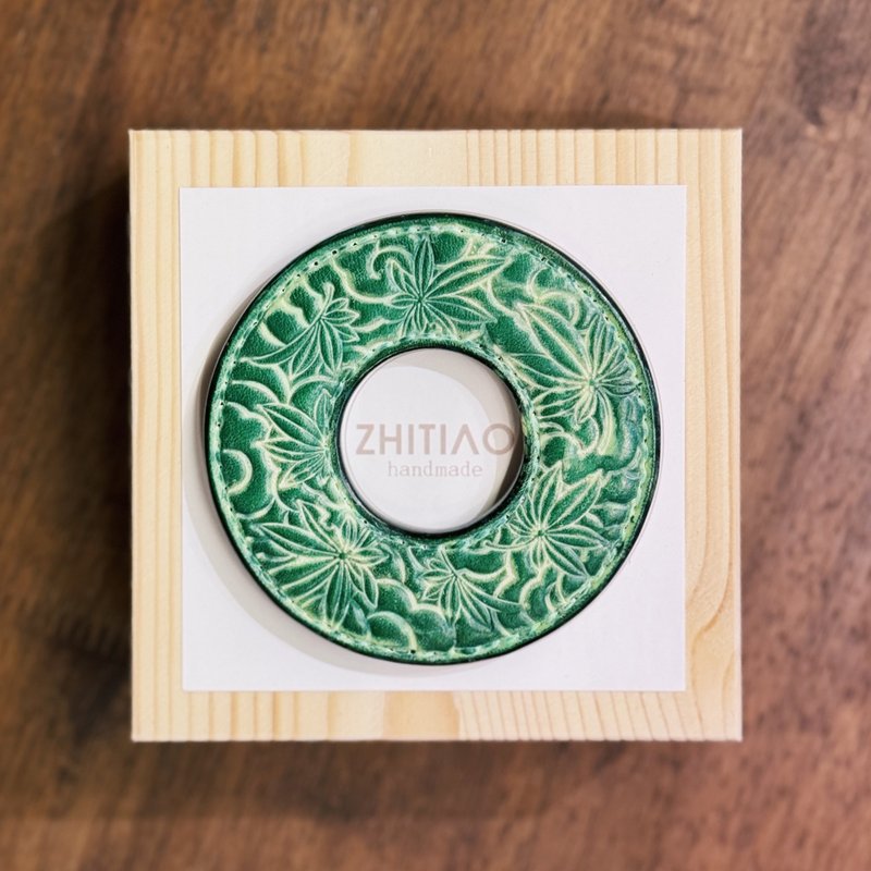 原創手工製作牛皮劍道刀鐔 楓林云海 霧蠟綠 劍鍔 Tsuba - 運動配件 - 真皮 綠色