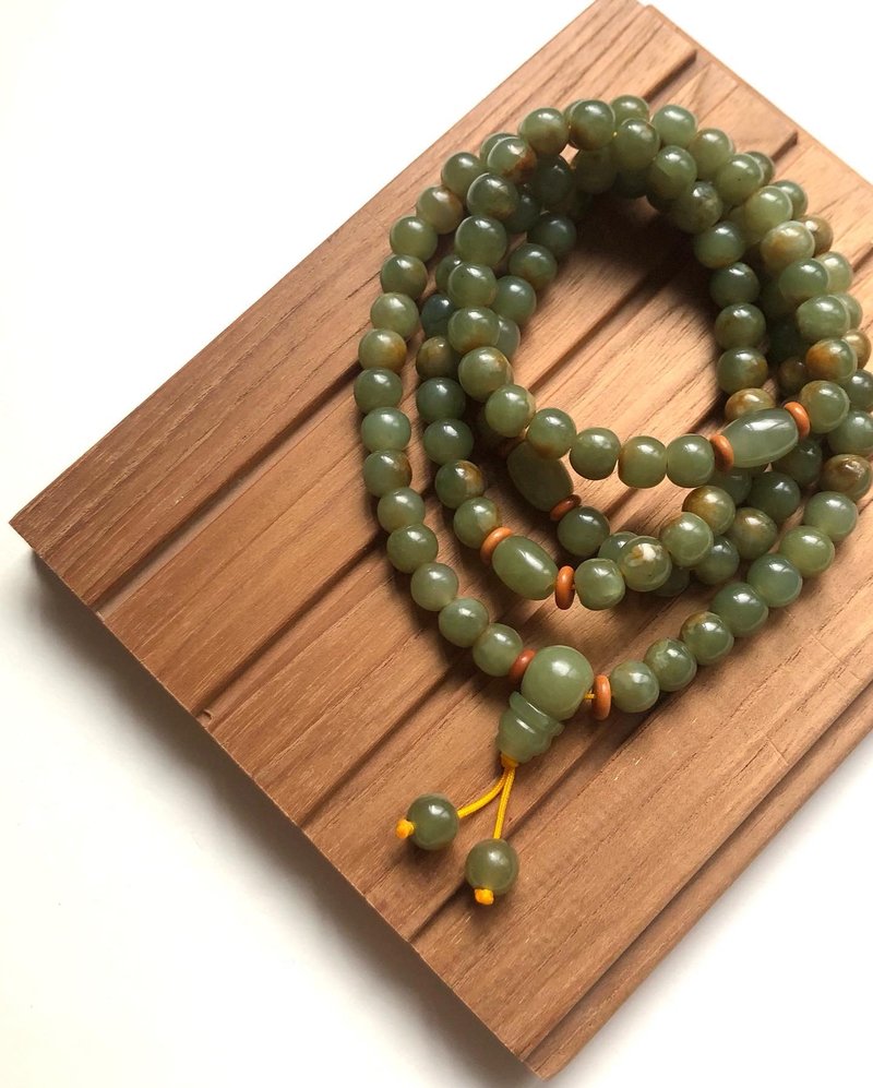 Hemo wood green 108 beads old type beads (old pieces)/teacher gift [HotSummer] - Bracelets - Jade Green