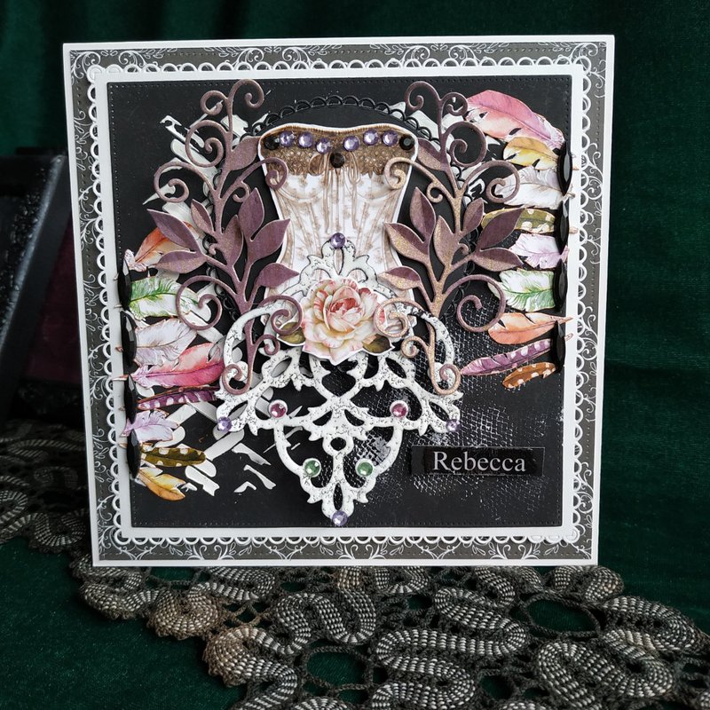 Black birthday card in gift box Burlesque style Women's corset - การ์ด/โปสการ์ด - กระดาษ 