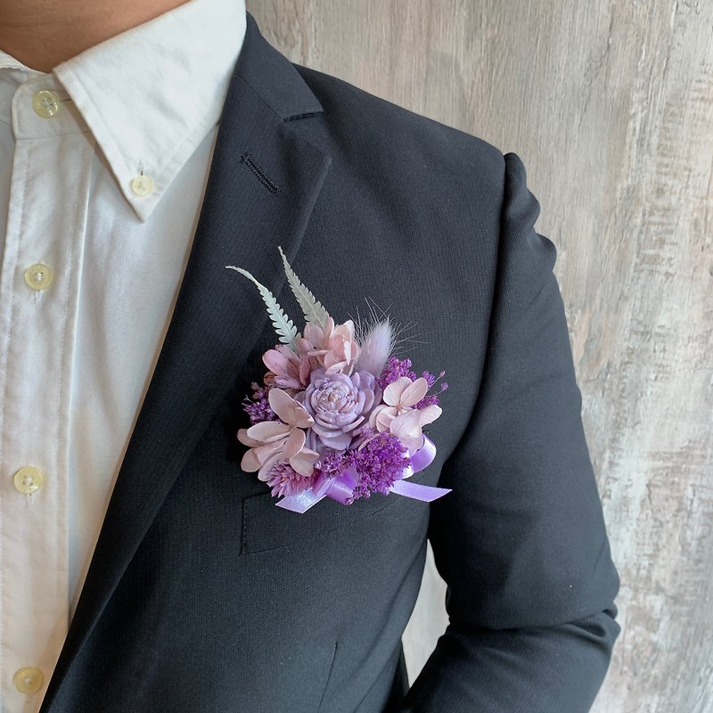 マフドライフラワーコサージュ-紫の妖精の羽ばたき - コサージュ - 寄せ植え・花 パープル