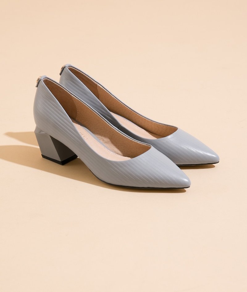 [Fashion stretch table] full leather geometric shape with shoes _ embossed gray (after 25) - High Heels - Genuine Leather Silver