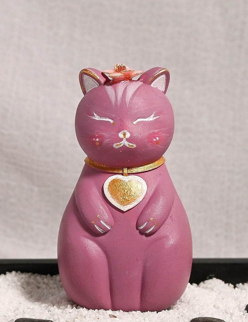 癒しの子猫の木彫り - 桜 - 置物 - 木製 