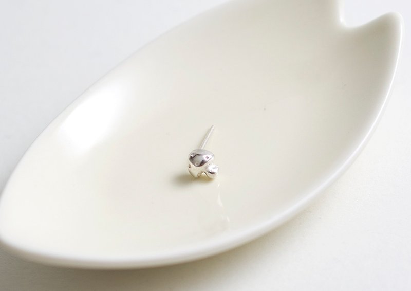 Fairy tale small mushroom needle earrings single 1pc hand made 925 sterling silver - Earrings & Clip-ons - Sterling Silver Silver