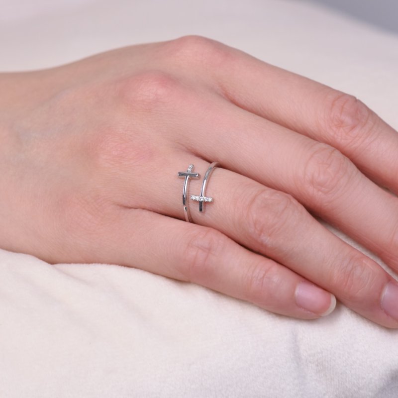 (Hot-selling item! The last one!) Cross 18K diamond ring - General Rings - Diamond Silver