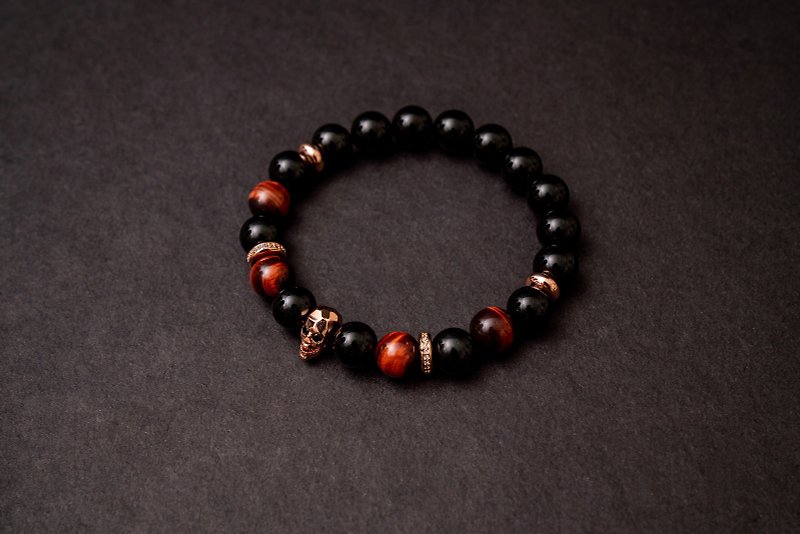 (Customized gift) Skull-Red Stone X Black Tourmaline - Bracelets - Crystal Multicolor