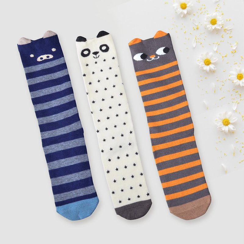動物家族兒童立體半筒柔棉襪3款各1雙 兒童襪 長襪D款 - 嬰兒襪子 - 棉．麻 藍色