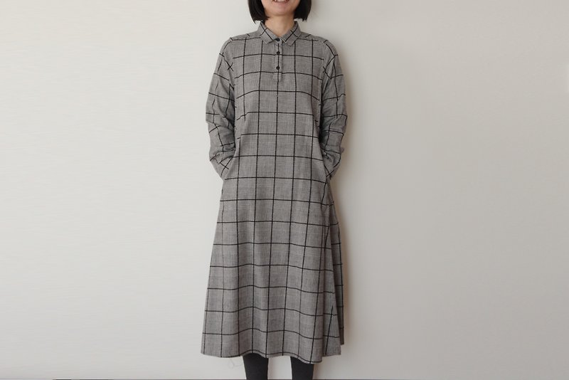 Flannel check Comfortable dress　4 colors are developed. - One Piece Dresses - Cotton & Hemp Multicolor