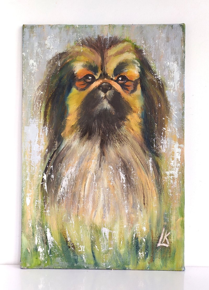 手繪柴犬油畫，畫板創作，寵物肖像，30x20 公分，動物藝術 - 牆貼/牆身裝飾 - 其他材質 灰色