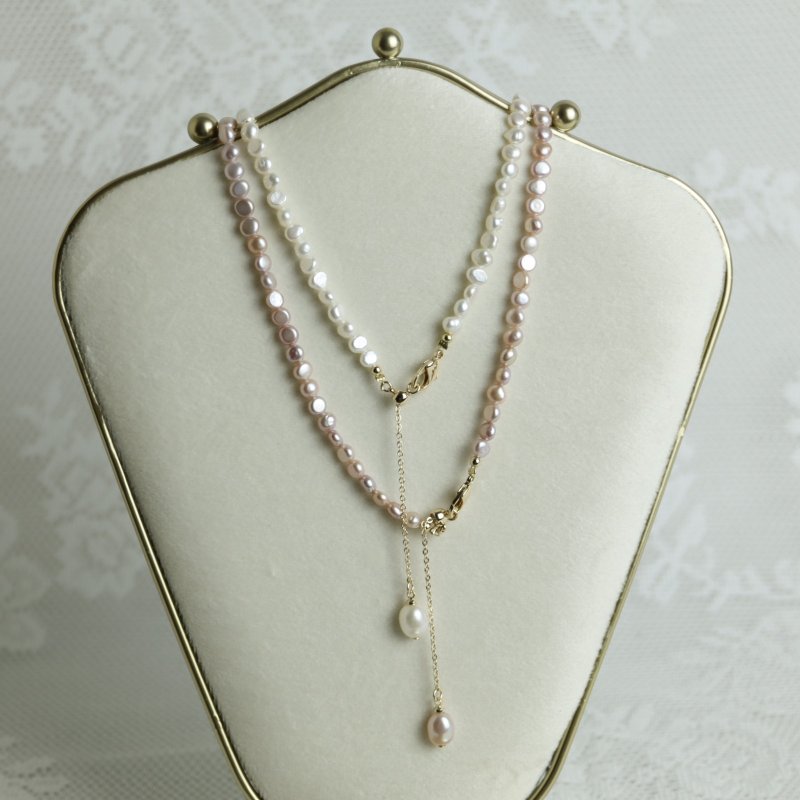 Small Stone Baroque Y Chain Pearl Necklace Natural Freshwater Pearls - Necklaces - Pearl White