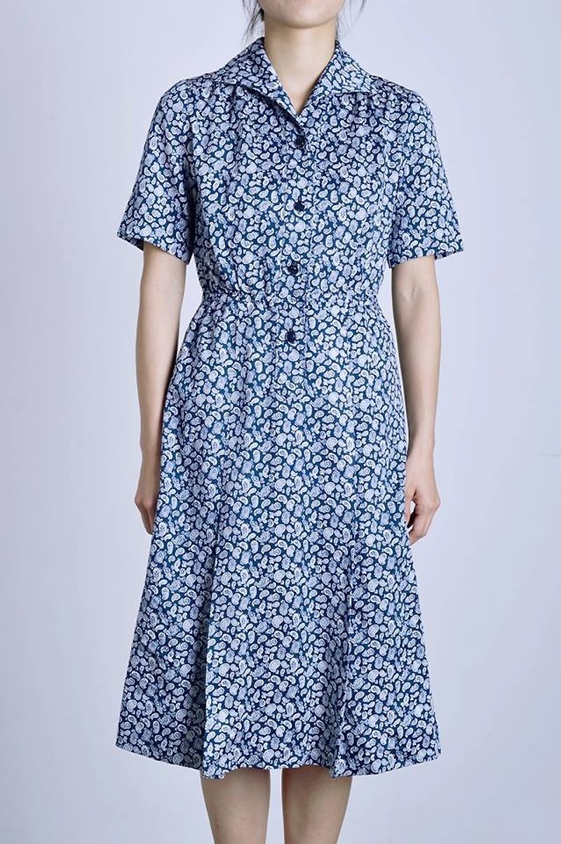 "Vintage dress" blue amoeba Japanese dress VD182 - One Piece Dresses - Polyester Blue