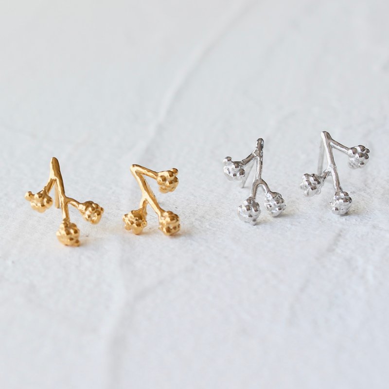 含羞草 純銀 18K鍍金 耳針 花耳環 / Mimosa pierced earrings / - 耳環/耳夾/耳骨夾 - 純銀 金色