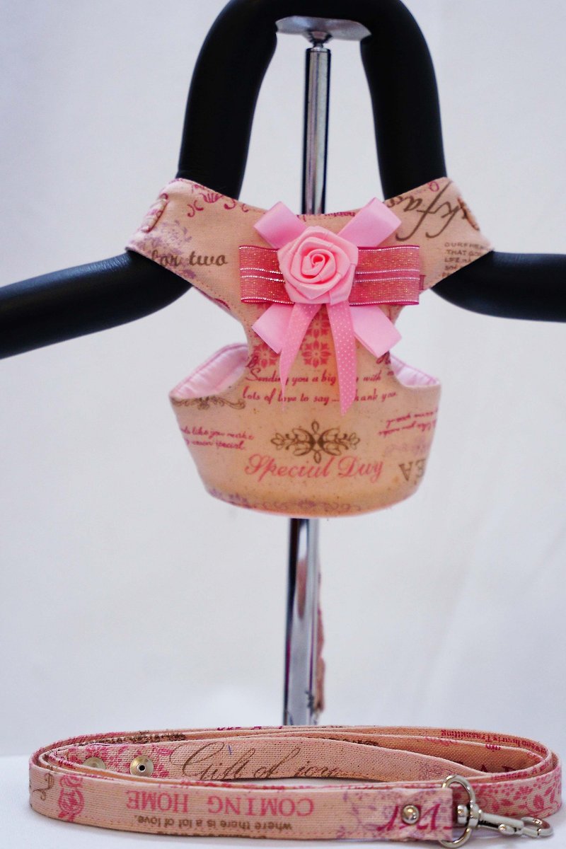 Rose ribbon harness (comes with lanyard) - ปลอกคอ - ผ้าฝ้าย/ผ้าลินิน สึชมพู
