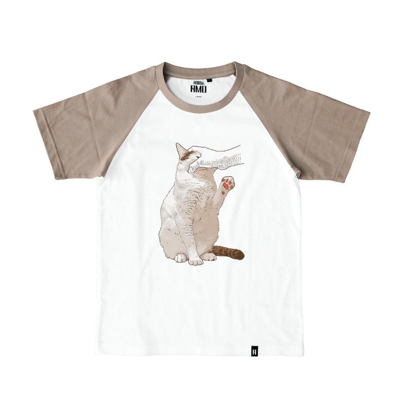 Fanwuzhi/Original cat clapping high fives cute pet print raglan sleeve baseball shirt style youthful vitality cotton T-shirt - เสื้อยืดผู้หญิง - ผ้าฝ้าย/ผ้าลินิน 