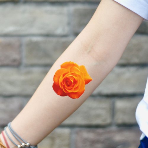 OhMyTat OhMyTat 橙玫瑰 Orange Rose 刺青圖案紋身貼紙 (2 張)