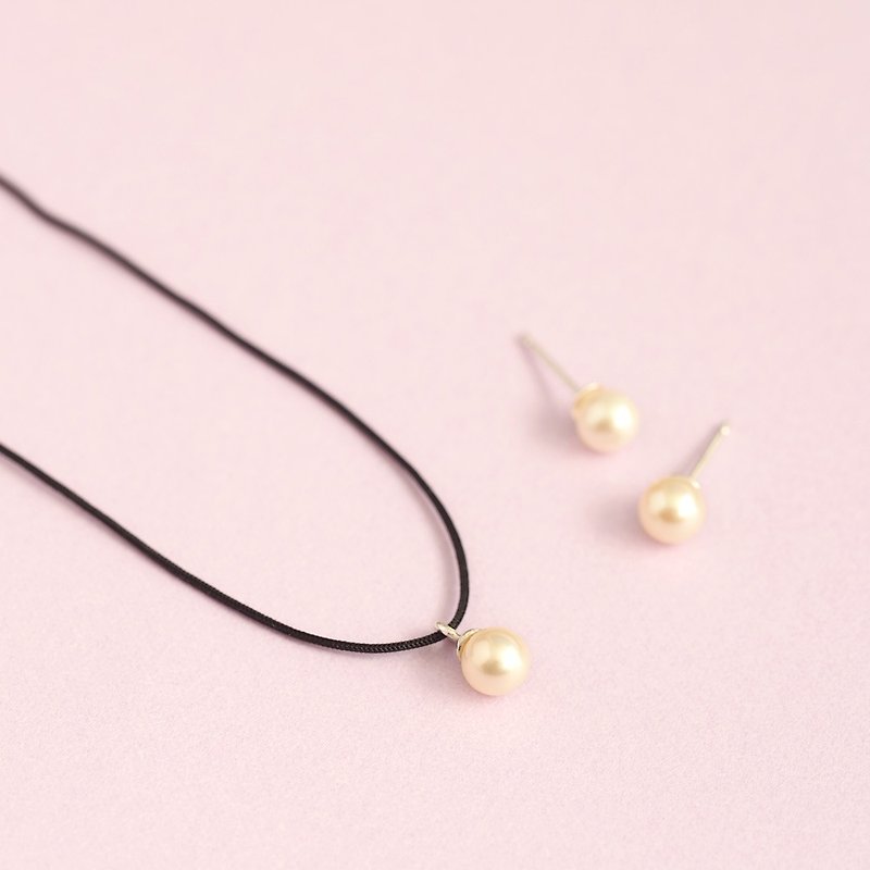 Baby pearl set) Pearl necklace earrings set Silver 925 - สร้อยคอ - โลหะ สึชมพู