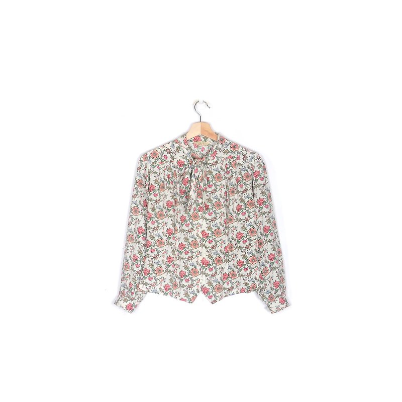 [Vintage] dream egg plant with vine flower prints vintage shirt - เสื้อเชิ้ตผู้หญิง - เส้นใยสังเคราะห์ หลากหลายสี