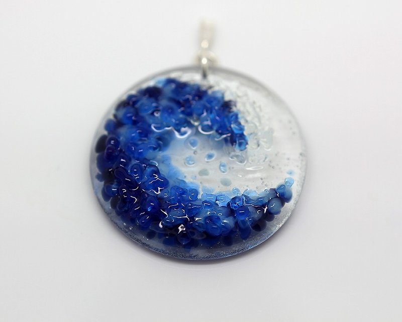 Ocean Wave necklace for women Nature Glass Art pendant turquoise blue sea water - Necklaces - Glass Blue